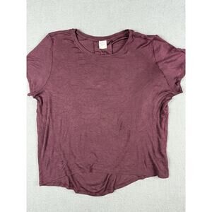 Athleta Womens Short Sleeve Ruched Back Shirt Sz Medium Burgundy/Plum
